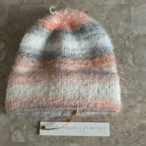 House of Holland Soft Striped Beanie - Pink, Gray, White